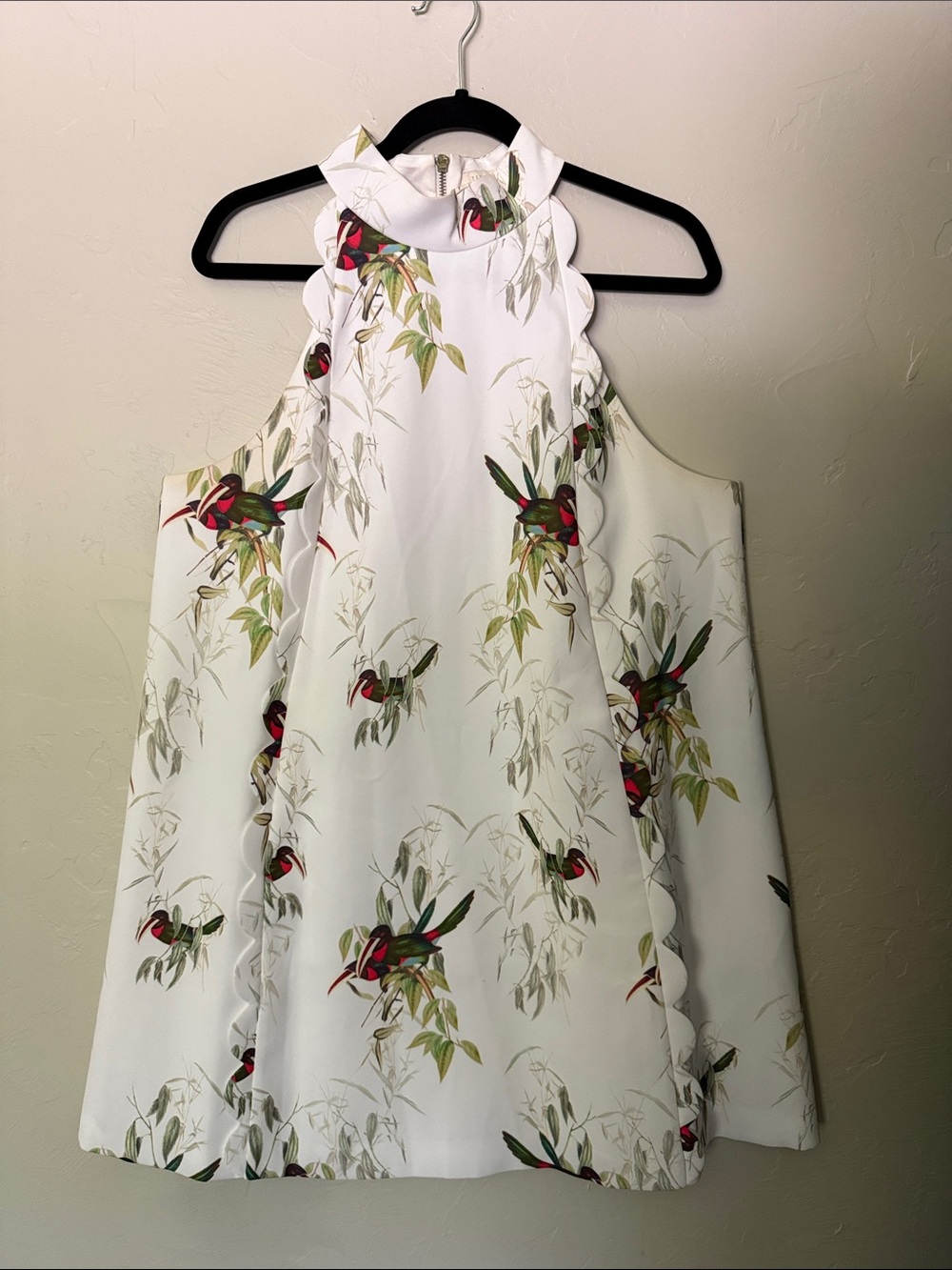 Ted Baker London size 5 White Dress with Multicolor Bird Print